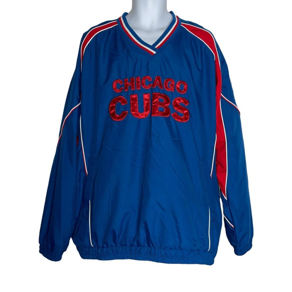 Vintage MLB Chicago Cubs Mens Jacket XXL Pullover Windbreaker Lined Patchwork
